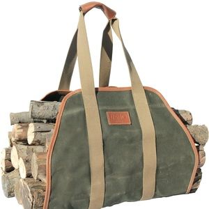 Waxed Canvas Log Carrier Tote Bag,40"X19" Firewood Holder,Fireplace